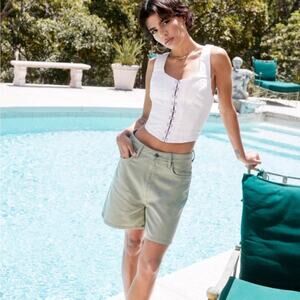 NASTY GAL White Corset Tank Top Shirt Silver Grommet Tiny Clasp Front Closure 2